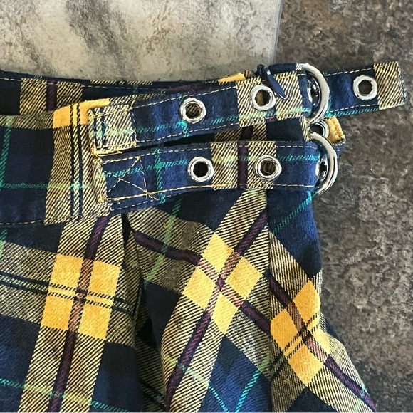 PRETTY GARBAGE Cincher Belted Plaid Pleated Mini Skirt Yellow Size Small GOTHIC - Picture 5 of 10